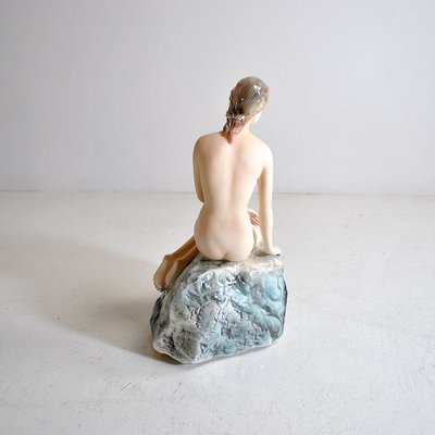 Small Ceramic Statue of the Little Mermaid on the Rock by Bertetti Torino-JQO-810900