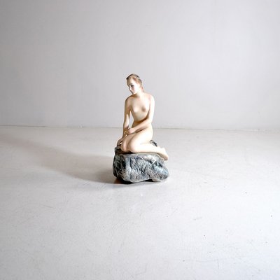 Small Ceramic Statue of the Little Mermaid on the Rock by Bertetti Torino-JQO-810900