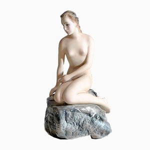 Small Ceramic Statue of the Little Mermaid on the Rock by Bertetti Torino-JQO-810900