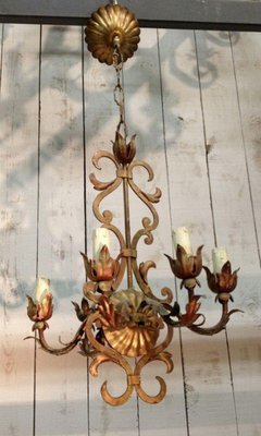 Small Chandelier in Gold Metal with 6 Arms, 1960s-BA-1365669