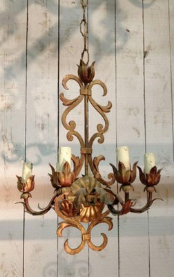 Small Chandelier in Gold Metal with 6 Arms, 1960s-BA-1365669