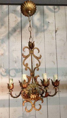 Small Chandelier in Gold Metal with 6 Arms, 1960s-BA-1365669