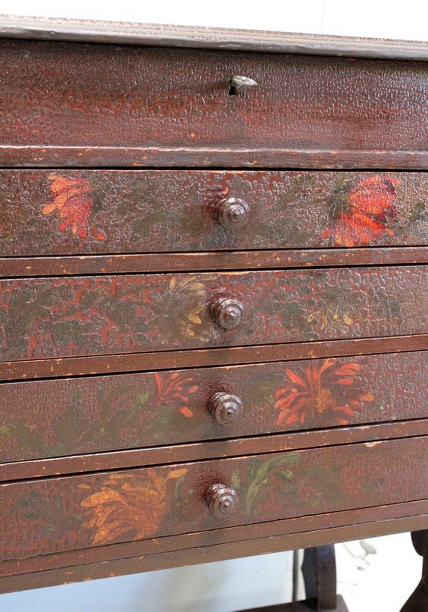 Small Chest of Drawers in Pine and Cracked Varnish, 1920s