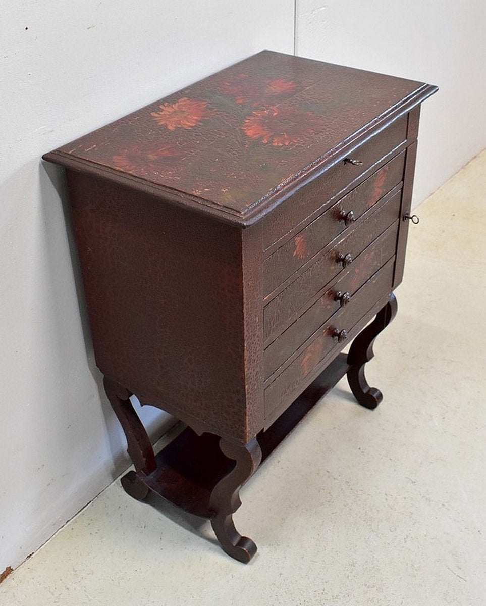 Small Chest of Drawers in Pine and Cracked Varnish, 1920s