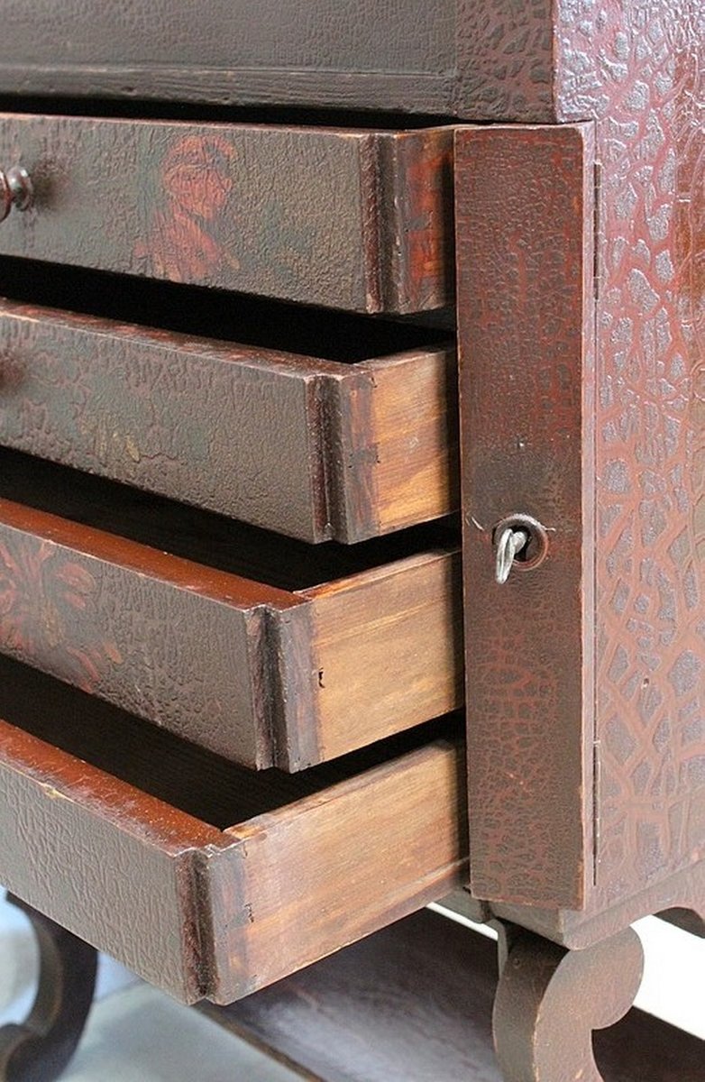 Small Chest of Drawers in Pine and Cracked Varnish, 1920s