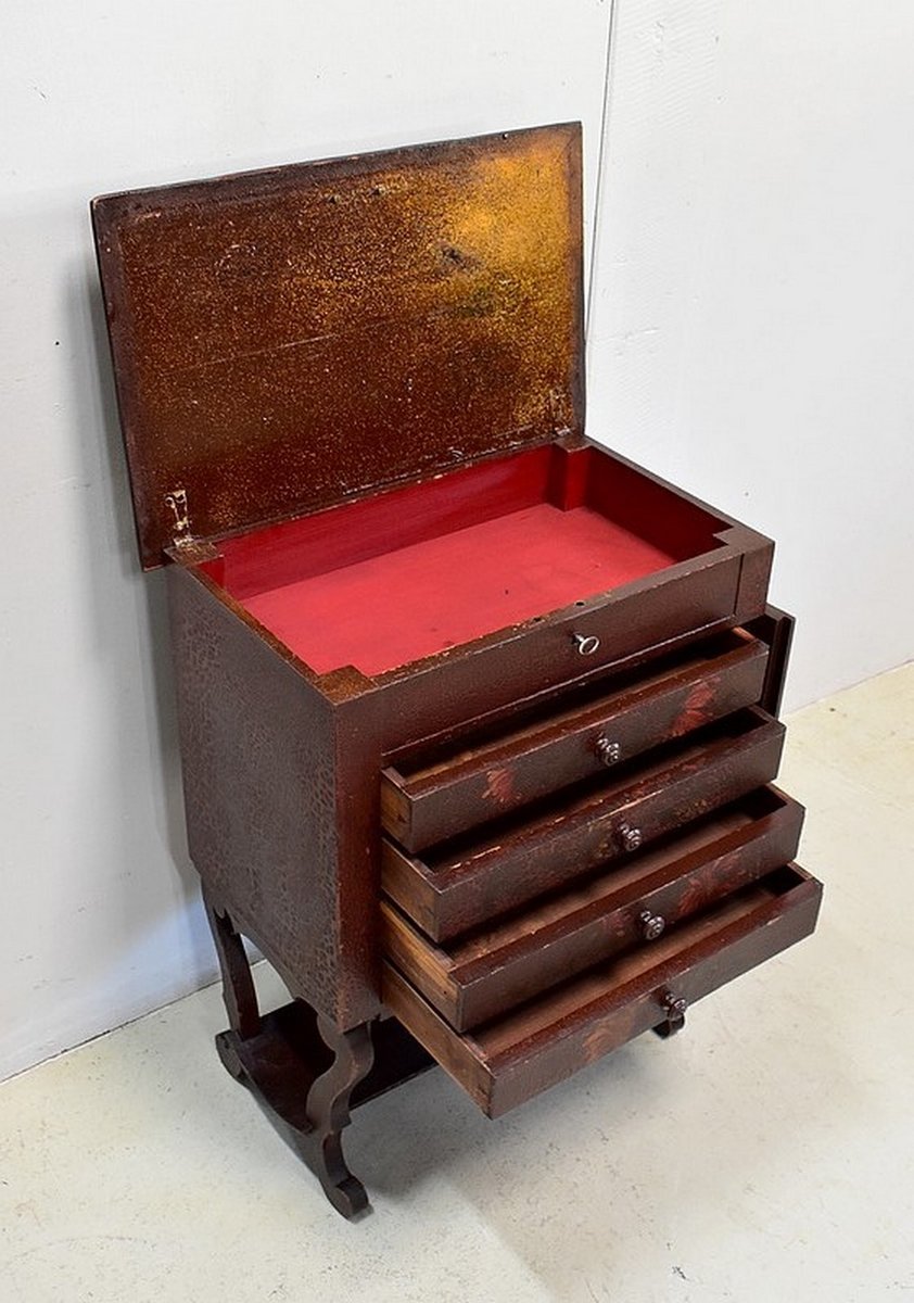 Small Chest of Drawers in Pine and Cracked Varnish, 1920s