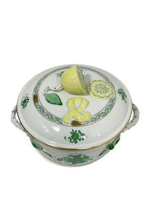 Small Chinese Bouquet Apponyi Green Porcelain Tureen with Handles from Herend-UCH-1224864