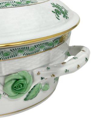 Small Chinese Bouquet Apponyi Green Porcelain Tureen with Handles from Herend-UCH-1224864