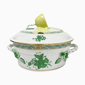 Small Chinese Bouquet Apponyi Green Porcelain Tureen with Handles from Herend-UCH-1224864