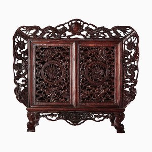 Small Chinese Openwork Wood Cabinet Depicting Dragons-MBH-1032288