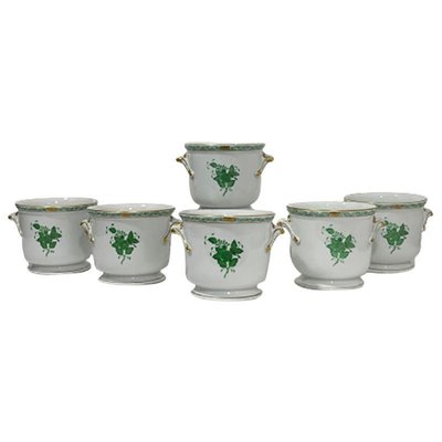 Small Chinese Porcelain Apponyi Green Bouquet Cache Pots, Set of 2-UCH-1224314