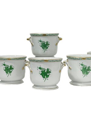 Small Chinese Porcelain Apponyi Green Bouquet Cache Pots, Set of 2-UCH-1224314