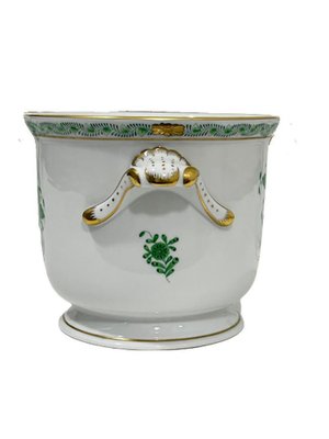 Small Chinese Porcelain Apponyi Green Bouquet Cache Pots, Set of 2-UCH-1224314