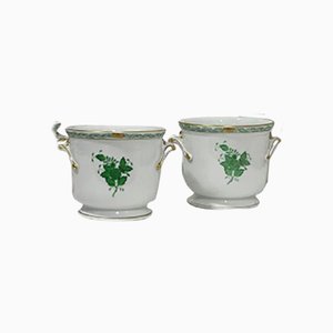 Small Chinese Porcelain Apponyi Green Bouquet Cache Pots, Set of 2-UCH-1224314