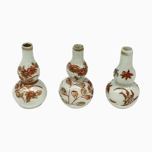 Small Chinese Red Iron & Gilt Double-Gourd Vases, Kangxi, Set of 3-UCH-1224792