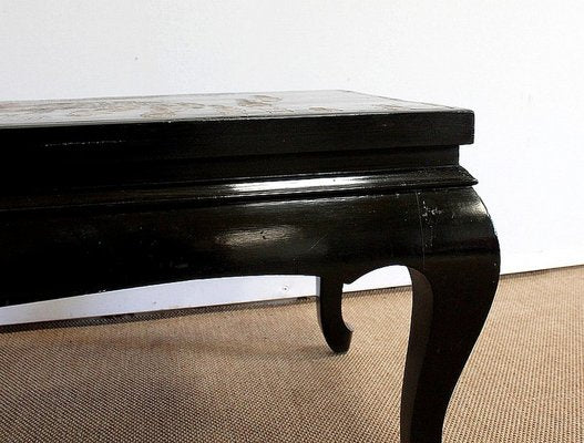 Small Chinoiserie Coffee Table with Black Lacquer, Early 20th Century-RVK-1029296