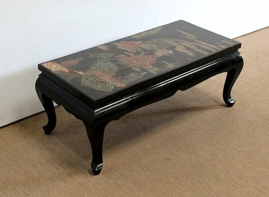 Small Chinoiserie Coffee Table with Black Lacquer, Early 20th Century-RVK-1029296