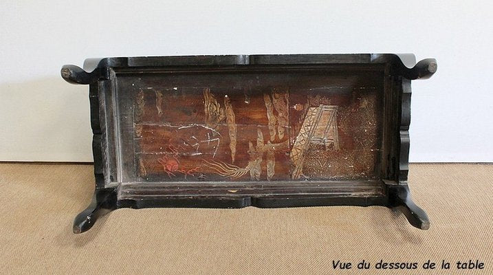 Small Chinoiserie Coffee Table with Black Lacquer, Early 20th Century-RVK-1029296