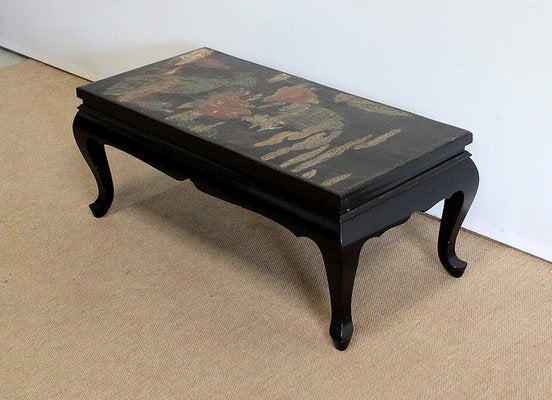 Small Chinoiserie Coffee Table with Black Lacquer, Early 20th Century-RVK-1029296