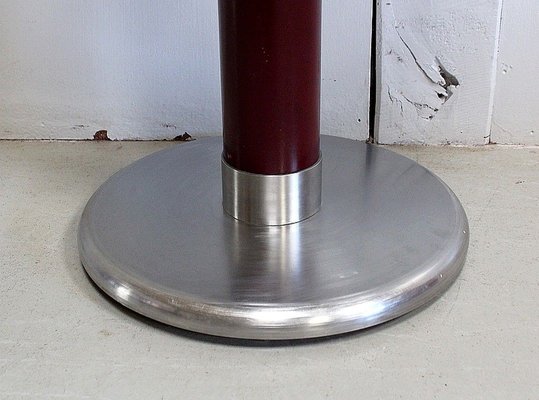 Small Circular Brushed Stainless Steel Pedestal Table, 1920s-RVK-913692