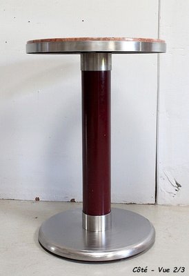 Small Circular Brushed Stainless Steel Pedestal Table, 1920s-RVK-913692