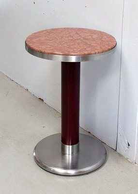 Small Circular Brushed Stainless Steel Pedestal Table, 1920s-RVK-913692