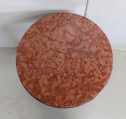 Small Circular Brushed Stainless Steel Pedestal Table, 1920s-RVK-913692