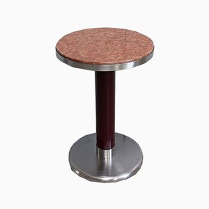 Small Circular Brushed Stainless Steel Pedestal Table, 1920s-RVK-913692