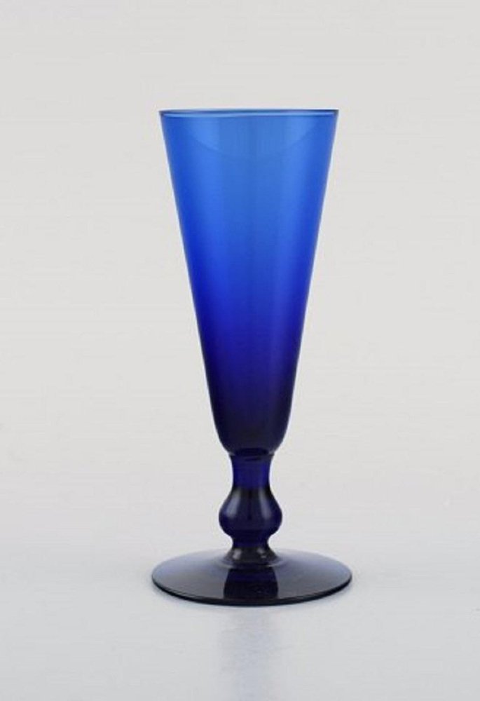 Small Cocktail Glasses in Blue Mouth Blown Glass by Monica Bratt for Reijmyre, Set of 17