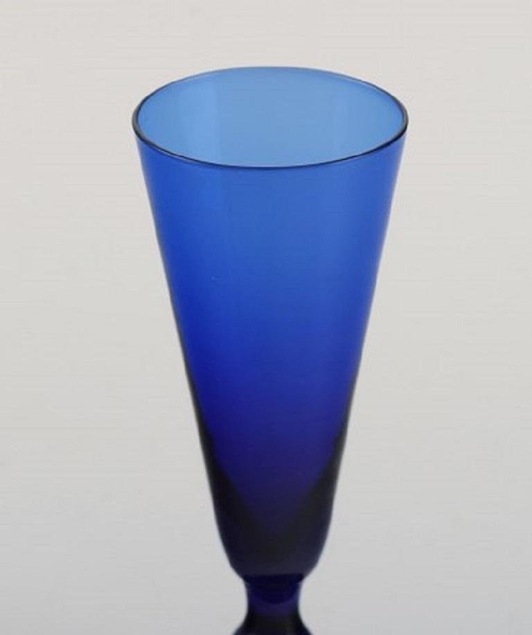 Small Cocktail Glasses in Blue Mouth Blown Glass by Monica Bratt for Reijmyre, Set of 17