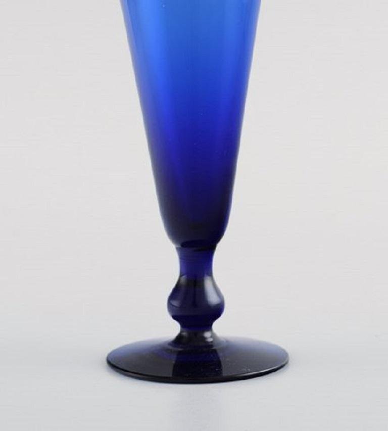 Small Cocktail Glasses in Blue Mouth Blown Glass by Monica Bratt for Reijmyre, Set of 17