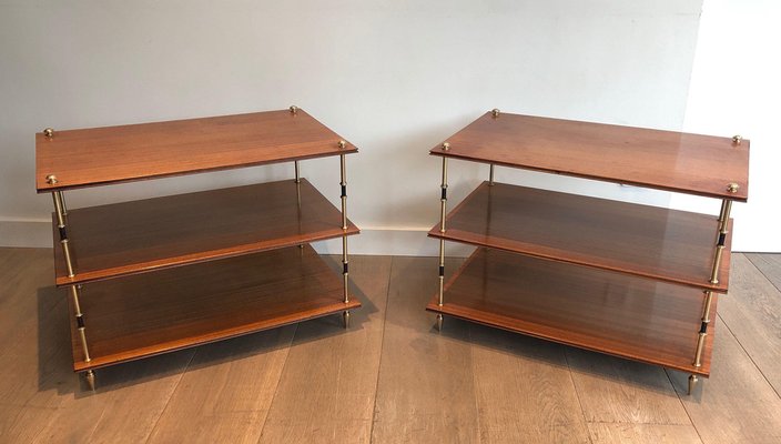 Small Consoles on 3-Level Mahogany and Brass from Maison Jansen, 1940s, Set of 2-BA-1693429