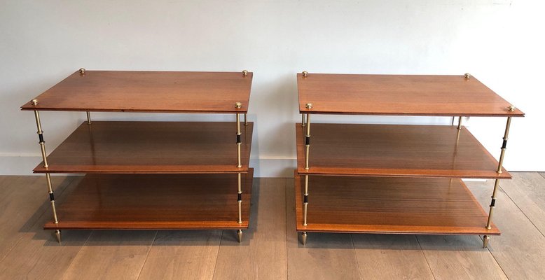 Small Consoles on 3-Level Mahogany and Brass from Maison Jansen, 1940s, Set of 2-BA-1693429