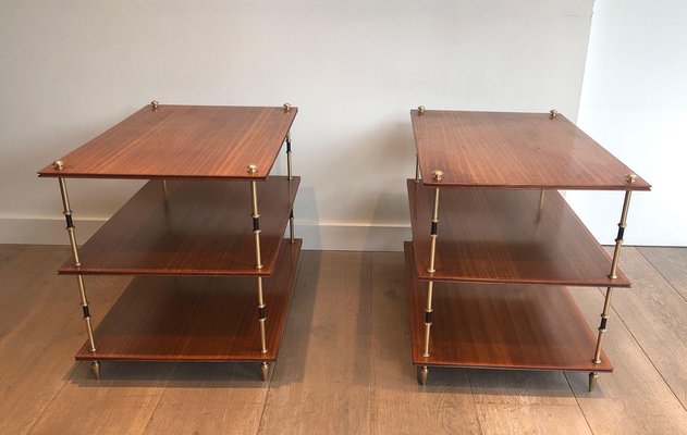 Small Consoles on 3-Level Mahogany and Brass from Maison Jansen, 1940s, Set of 2-BA-1693429