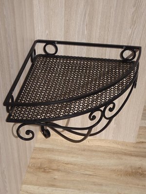 Small Corner Shelf in Wrought Iron and Marble, 1970s-ABK-2017147