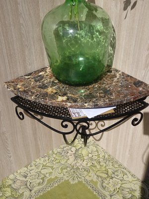 Small Corner Shelf in Wrought Iron and Marble, 1970s-ABK-2017147