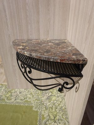 Small Corner Shelf in Wrought Iron and Marble, 1970s-ABK-2017147