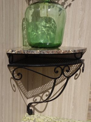 Small Corner Shelf in Wrought Iron and Marble, 1970s-ABK-2017147