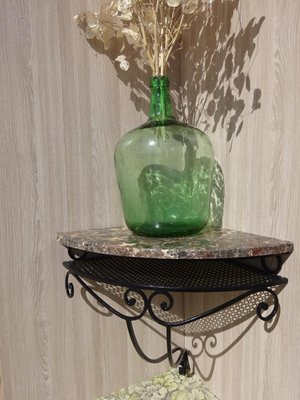 Small Corner Shelf in Wrought Iron and Marble, 1970s-ABK-2017147