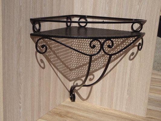 Small Corner Shelf in Wrought Iron and Marble, 1970s-ABK-2017147