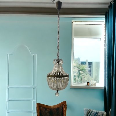 Small Crystal Beaded Pendant Light, 1940s-JJC-1761712