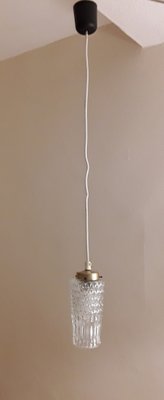 Small Cylindrical Ceiling Lamp with Relief Glass Screen of Brass Mount, 1970s-HOI-1743099