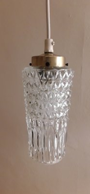 Small Cylindrical Ceiling Lamp with Relief Glass Screen of Brass Mount, 1970s-HOI-1743099