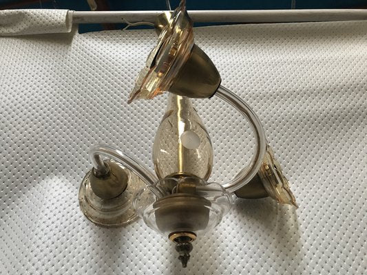 Small Czech Bohemia Chandelier with 3 Bulbs, 1950s-WQQ-1706729