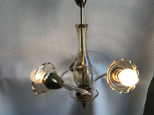 Small Czech Bohemia Chandelier with 3 Bulbs, 1950s-WQQ-1706729