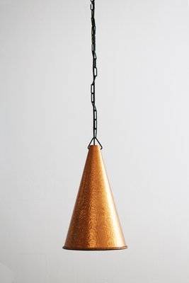 Small Danish Brutalist Hand-Hammered Copper Pendant Lamp from Horn Aalestrup, 1960s-FJP-2032249