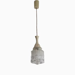 Small Danish Modern Clear Glass & White Acrylic Hanging Lamp, 1950s-SCS-1130503