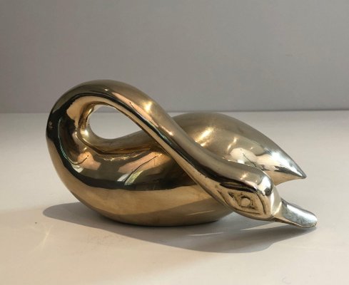 Small Decorative Brass Duck in Brass, 1970s-BA-1470308