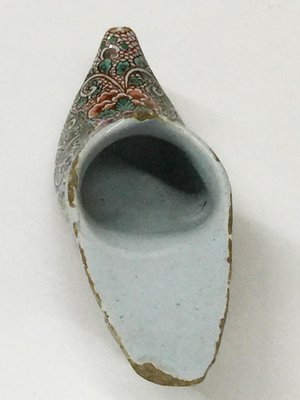 Small Dutch 18th Century Polychrome Earthenware Shoe Slippery-UCH-1224659