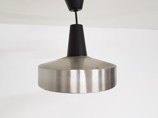 Small Dutch Silver and Black Pendant Lamp, 1950s-ZO-633462